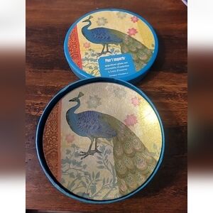 Pier 1 Imports 6-inch Peacock Glass & Foil Appetizer Plates Set of 4
